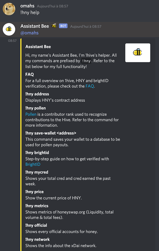 Discord Bot Commands 🤖 - Learning - 1Hive
