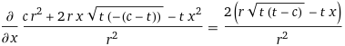 d/(dx)(c r^2 + 2 r x sqrt(t (-(c - t))) - t x^2)/r^2 = (2 (r sqrt(t (t - c)) - t x))/r^2
